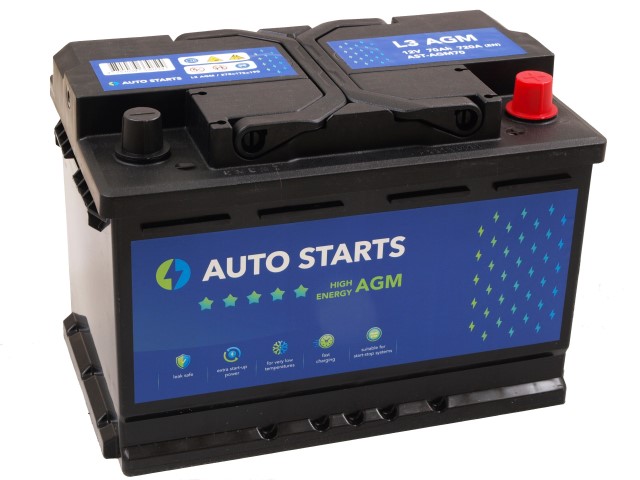 Akumulators AUTO STARTS HIGH ENERGY AGM 12V 70Ah, 720A (EN) 278x175x190 0/1